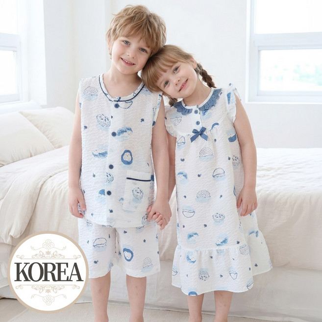 엠보싱 아동 잠옷 남아 여아 민소매 파자마 블리도치