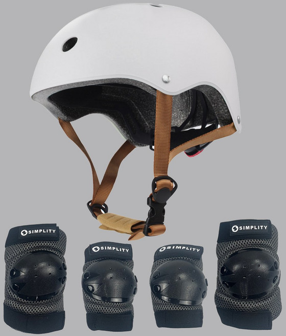 심플리티 유아 헬멧 보호대 세트 킥보드 자전거, 페일 그레이+보호대, 1개