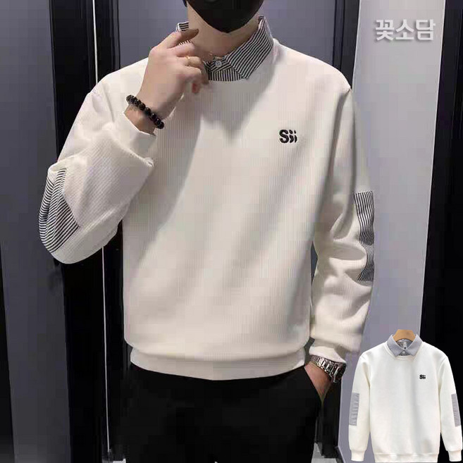 꽃소담 남자 심플 오버핏 카라 맨투맨 데일리 폴로 긴팔티 티셔츠