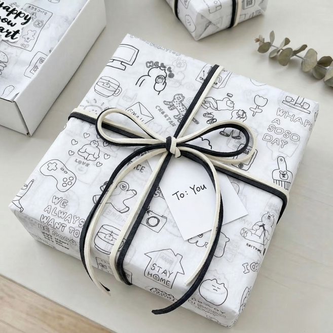 만화 스케치 선물포장 종이 포장지 습자지 20매 가죽끈포함, 1개, 모노스케치