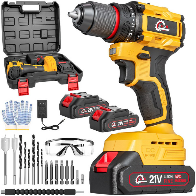 YUON 21V 무선충전 해머전동드릴공구세트 2.0Ah 리튬이온배터리 2p, 1개
