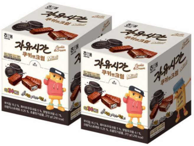 자유시간 미니 쿠키앤크림 초코바, 272g, 2개