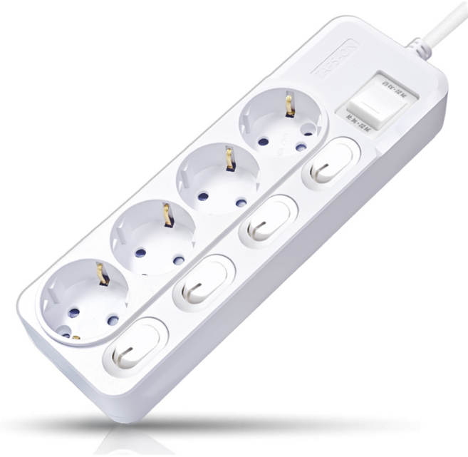 개별스위치+과부하차단 KC인증 접지 2800W 절전 콘센트 4구 멀티탭, 1개, 화이트(화이트스위치), 5m