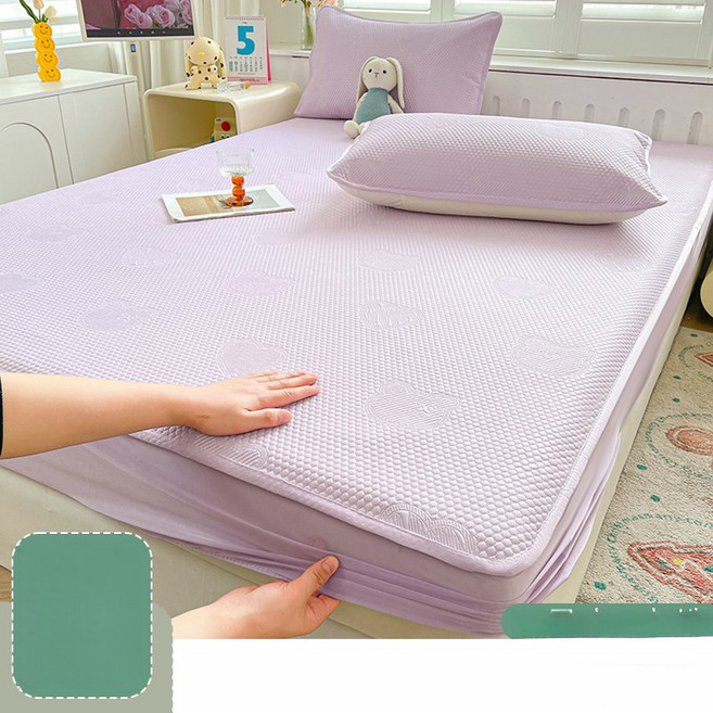 해피유통 쿨링 아이스 콩 섬유 매트리스 커버 시트 시원한 여름용 침대 패드 통기성 물세탁 가능 냉기 패드 LWJ, 150*200cm 단일 좌석, 보라색