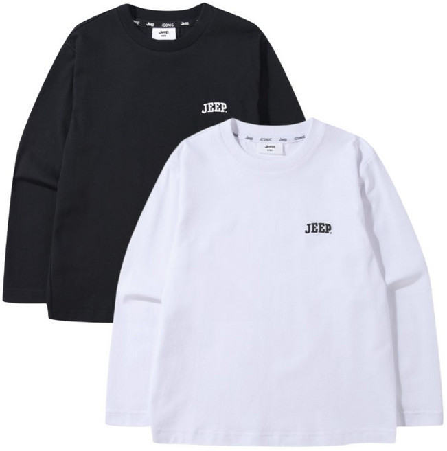 지프 JEEP 키즈 아동 어린이 긴팔 티셔츠 남녀공용 1+1 화이트 블랙 2팩