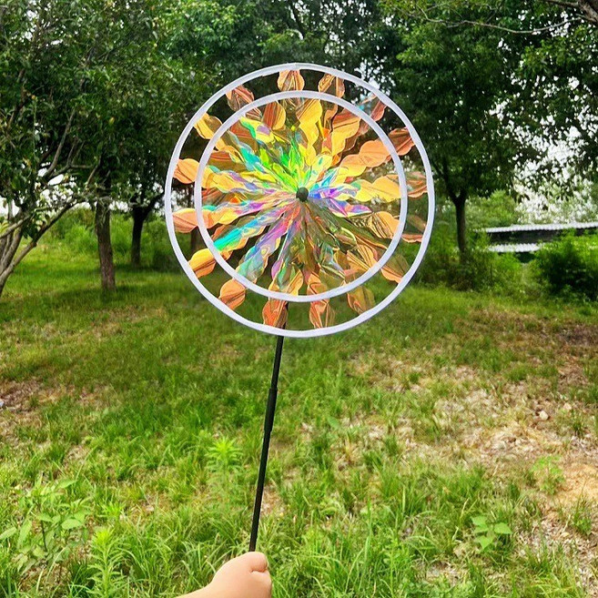 炫彩變色雙層太陽花風車 戶外擺攤玩具, 幻彩雙轉盤風車, 1個