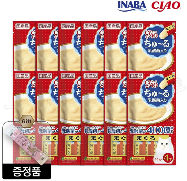 이나바 챠오츄르 유산균 참치 대용량 + 젠틀프라이스 신장 냥스틱 기능성 츄르 고양이간식, 56g, 12개, 400억 유산균 참치