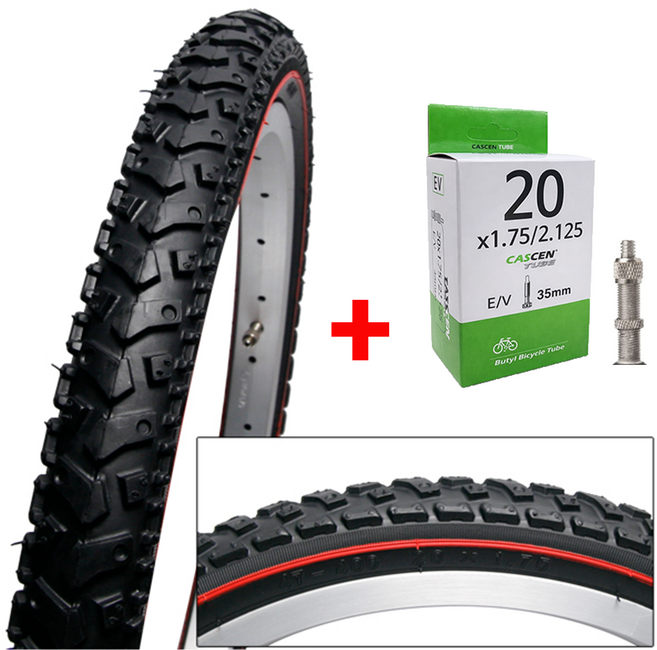 평촌바이크_흥아 스왈로우 20X1.75 MTB몰드 타이어 (47-406) + 던롭튜브 포함 HS516, 1개