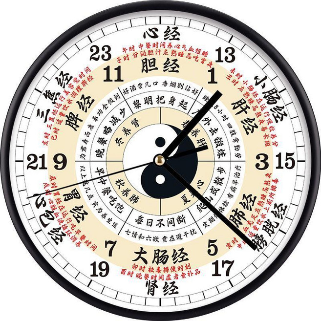good 流注鐘錶中醫養生家用時鐘十二時辰靜音掛鐘, 24小時款黑色, 9寸