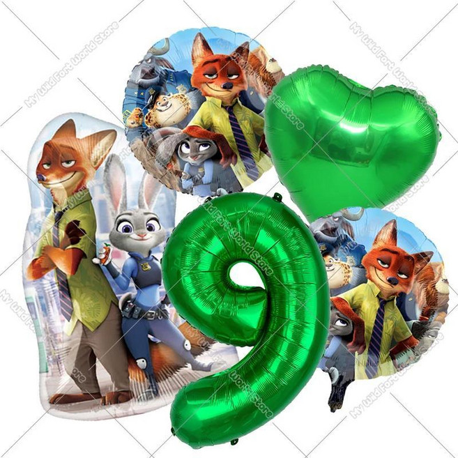주토피아 생일 풍선 장식 샤워 숫자 만화 동물 파티 선물, 1개, 21. 4pcs ballons -9