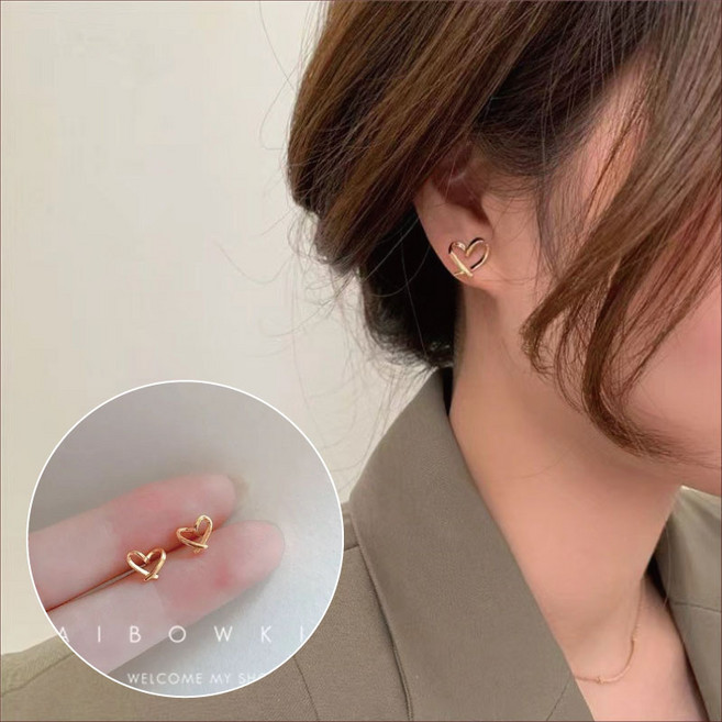 美好生活 S925銀針 鏤空愛心金耳環 簡約時尚 輕巧舒適