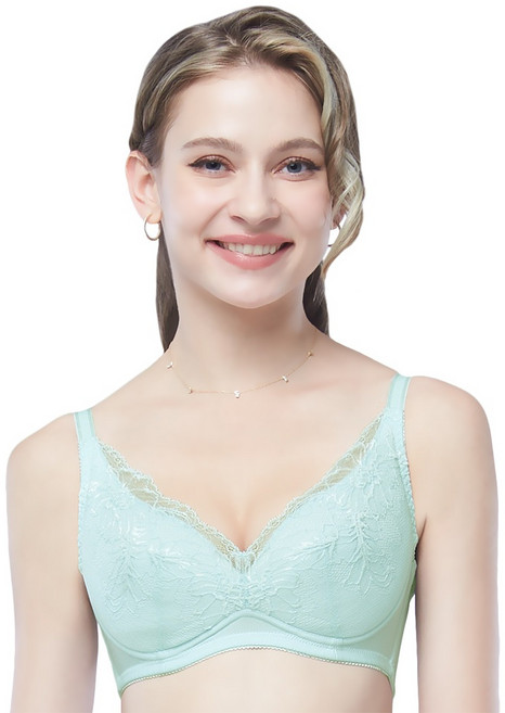 SWEAR 思薇爾 幸芙Bra系列 B-F罩 無鋼圈 蕾絲 包覆 女內衣 冰雪綠