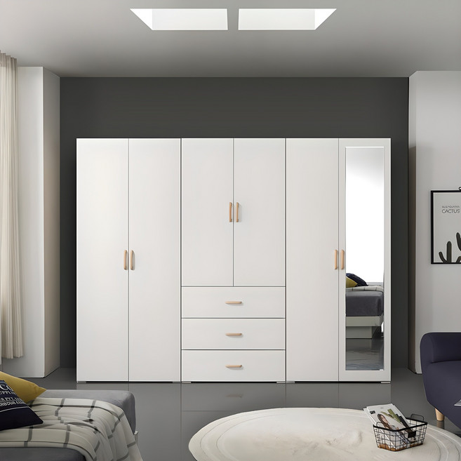 [케이컴퍼니본사] LPM 이음2400장롱세트DCM(옷장+3서랍옷장+거울이불장), 화이트