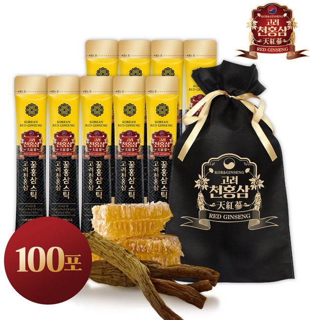 고려천홍삼 꿀홍삼스틱 10g x 100포 / 부직포+쇼핑백 증정, 100개