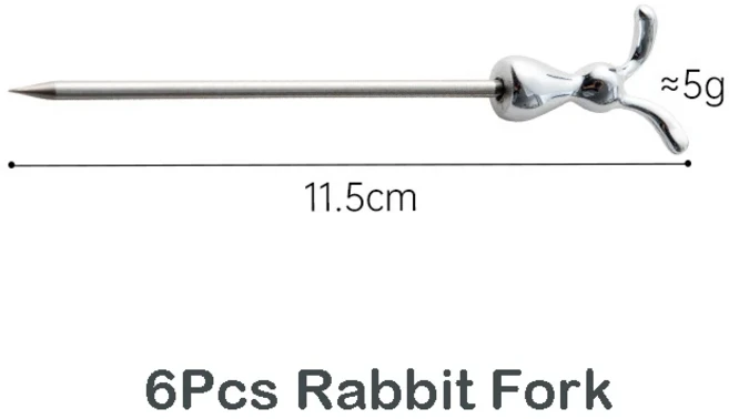 스테인리스강 과일 포크 창의적인 이쑤시개 세트 마우스 모양 치즈 베이스 작은 케이크 금속 가정 주방 용, 02 6Pcs Rabbit