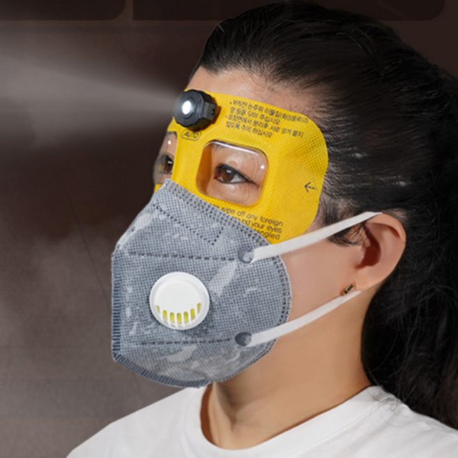 화재대피마스크+조명달린 눈보호대 KSAF 어른용 어린이용 방연마스크 습식마스크, 그레이, 1개