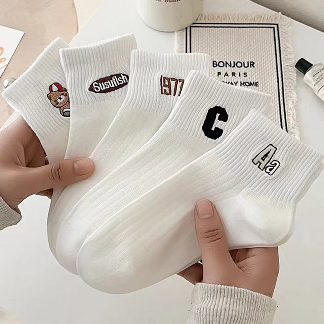 【無品牌】-襪子夏女薄款船襪女男短襪黑白純色滌棉襪透氣吸汗隱形一次性襪子