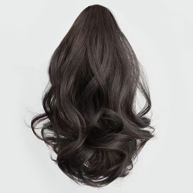 백송 루미하 소프트 컬 포니 헤어 가발 집게핀 풍성 내추럴 곱슬 셀프 볼륨 스타일링, 1개, 브라운