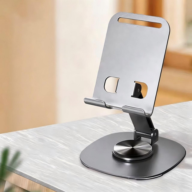 휴대용 데스크 핸드폰 태블릿 거치대 금속 접이식 360도 회전, 1개, 실버, K72