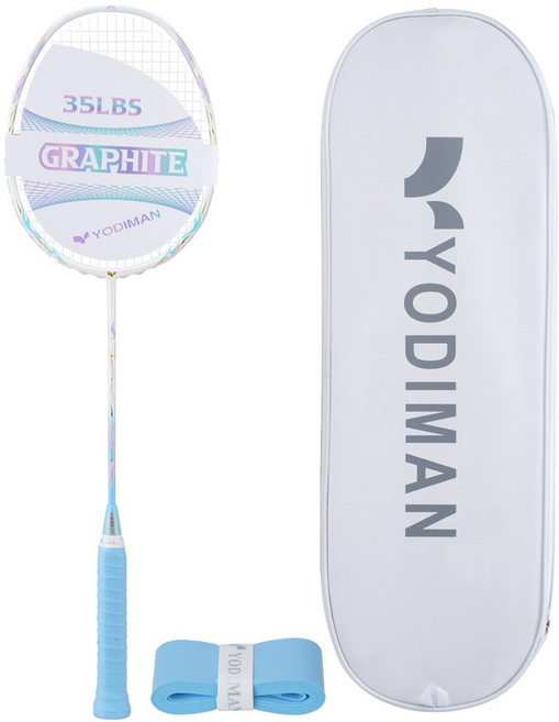 YODIMAN 배드민턴 라켓 풀 카본 5U 초경량 남녀 프로급, 1개, 하늘색