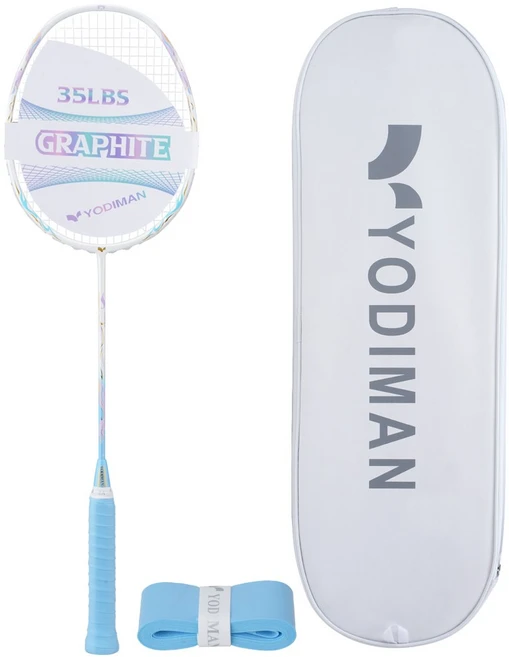 YODIMAN 배드민턴 라켓 풀 카본 5U 초경량 남녀 프로급, 1개, 하늘색 - 쿠팡