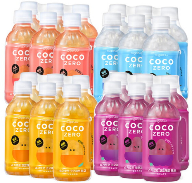 [인테이크] 슈가로로 쫄깃 탱글 코코 제로 4종 혼합세트 (포도+요구르트+복숭아+망고), 340ml, 4개