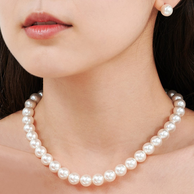 에바주얼리 혼주 여성 핵진주 스와로브스키 14k 목걸이 귀걸이 세트 케이스