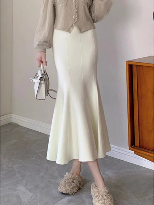 【CHILL】簡約柔軟針織魚尾裙 - 氣質顯瘦長裙
