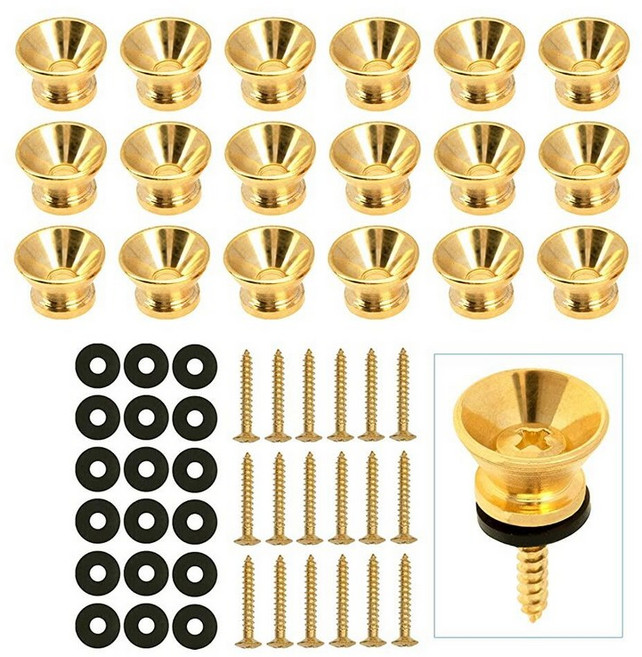 18피스 Yootones 금속 기타 스트랩 잠금 엔드 핀 테일 네일 락 버튼 페그 어쿠스틱 클래식 기타 일렉트릭 베이스 우쿨렐레 스트랩과 호환 (골드), 1개