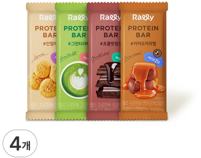 랠리 프로틴바 (초코 카라멜 그린티 인절미), 58g, 4개 - 쿠팡