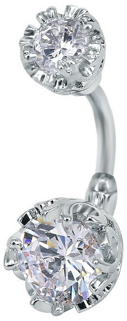 醫療鋼簡約縷空鋯石肚臍環, 10個, 白鑽