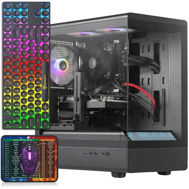 티스키수 프리빌드 게이밍 PC 데스크톱 R5 5500 팬 4 5.0 512GB 타워 WIFI SSD | 16GB RX550 4G RAM 및 컴퓨터 WINDOWS 11