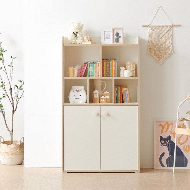 미젠시아 3994 모듈 4단 2도어 수납책장 800 4colors, 크림화이트