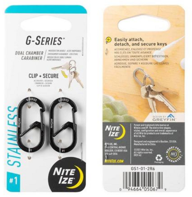 NITEIZE CLIP CARABINER 야외 릴리스 등산용 내구성 버클 다기능 장비 있는 8자형 클립, 1검정색 2개입 [ 기능 없음]