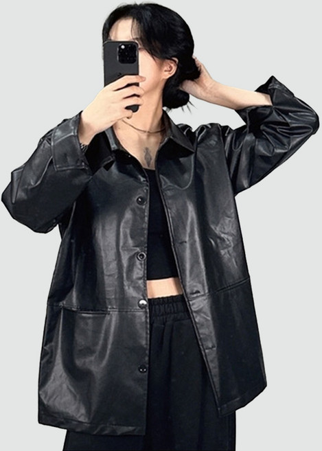 오버핏 레더 가죽 자켓 재킷 반광 캐주얼 하프 블레이저