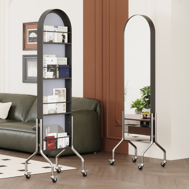 데일리유즈 이동식 스탠드 전신거울 매거진랙 선반 진열대 수납장, 블랙