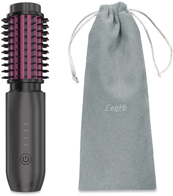 Leeko 모발 손상 없는 4단 온도조절 음이온 고데기/ 무선 미니 뿌리 볼륨 빗 고데기/ 물결 웨이브펌/ 여행 출장 외출 휴대용/ 모발보호 간편 고데기 블루, K-102R