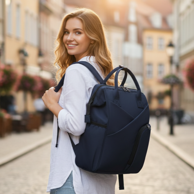 율드림 대용량 육아 출산선물 백팩 아기 기저귀가방+기저귀처리봉투케이스 구성, 네이비