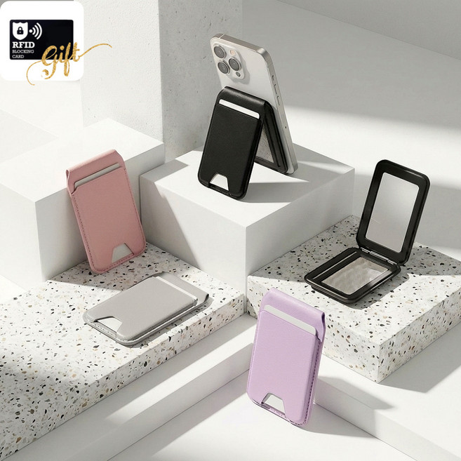 joureco 맥세이프 거울 카드지갑 거치대 카드케이스 2in1 각도조절 초강력 자력, 1개, 스위트핑크