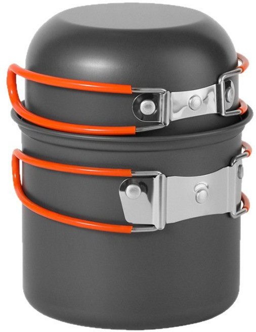아웃도어 갬핑용 야외 싱글용 코펠세트 냄비 1인용 미니 코펠 냄비세트 1개, 오렌지색