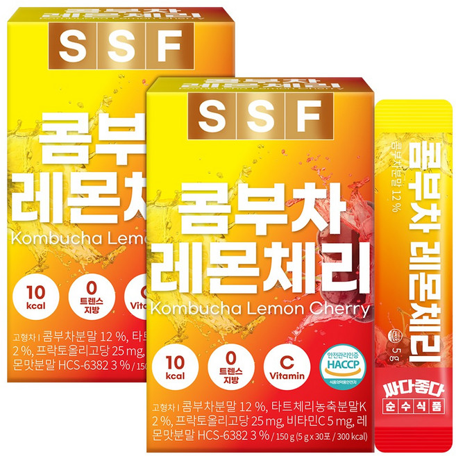 순수식품 콤부차 레몬 체리 분말 스틱 2박스(60포) 스코비 영국산 비타민C 난소화성말토텍스트린, 5g, 30개입, 2개