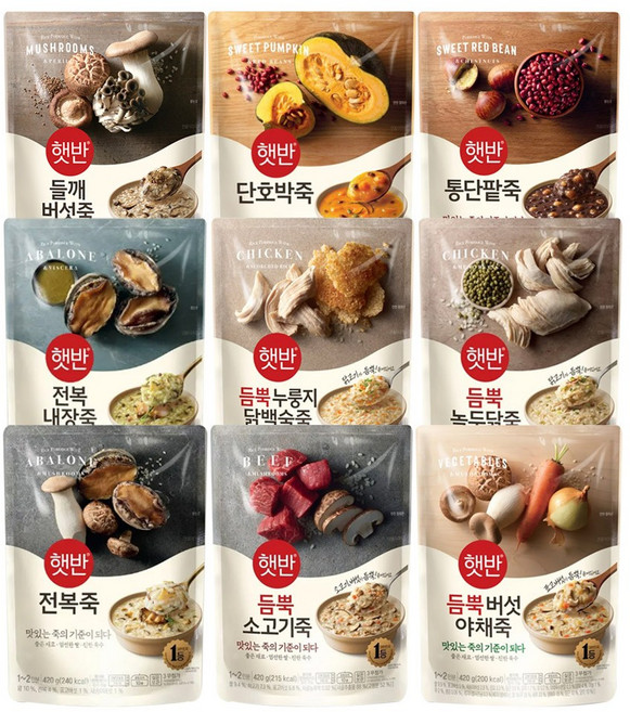 비비고 파우치 죽 (햇반 소프트밀) 9종 세트, 420g, 1세트