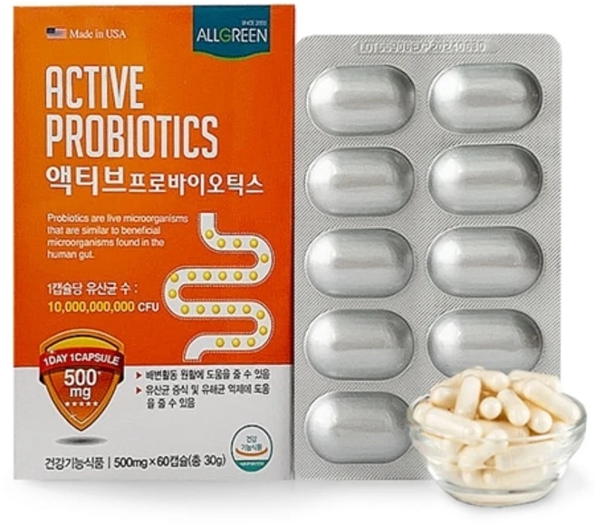 올그린 액티브 프로바이오틱스 2개월분, 60정, 1개 - 쿠팡