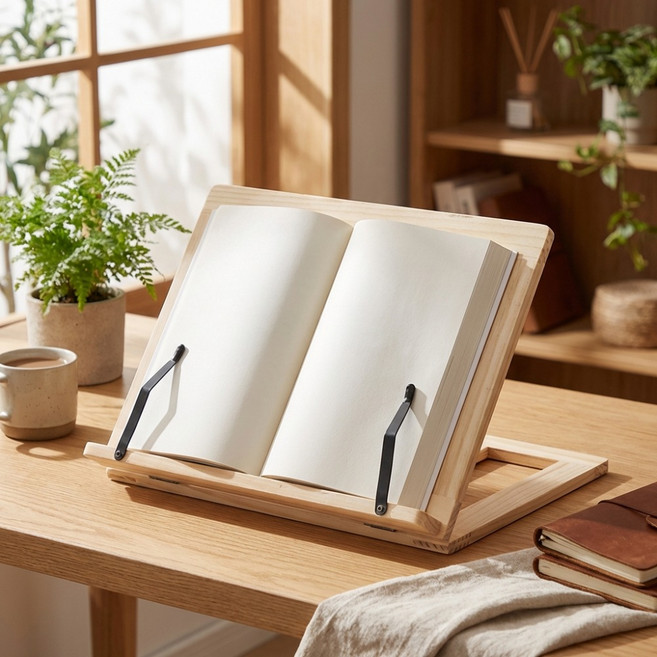 리브로아 원목 소나무 각도조절 독서대 노트북 태블릿 거치대, 우드