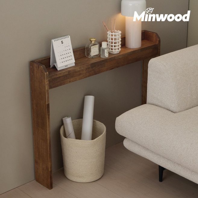 미엔우드가구 원목 틈새수납장 틈새선반 소나무 편백 침대 소파 옆 폭좁은 틈새장 미니 수납장 협탁, 소나무 틈새수납장 1단 800x120x450mm, 월넛색(친환경 수성스테인 도색)