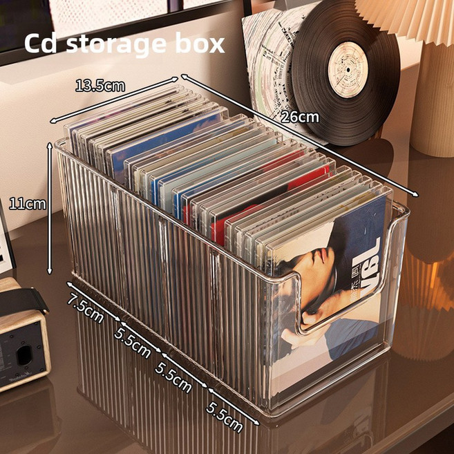 CD 디스크 데스크탑 블랙 비닐 레코드 마그네틱 테이프 디스플레이 컬렉션 앨범 박스, 1)Transparent1
