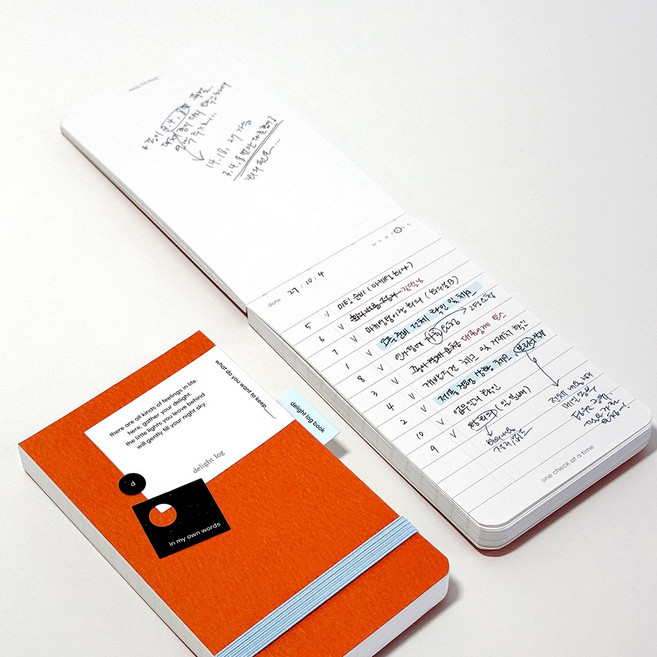 딜라이트 로그북 데일리 미니 감성 노트 일기 기록장 체크리스트 모눈 라인 트래커 다이어리, 1개, 선셋 오렌지