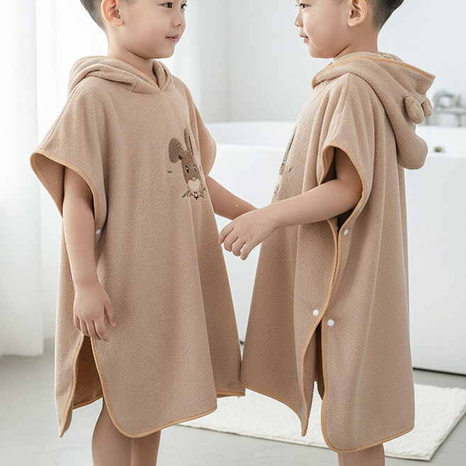달콩슈 아동용 귀염뽀짝 판초형 목욕타월 비치가운 수건 대형 DWT033, 1개, 브라운