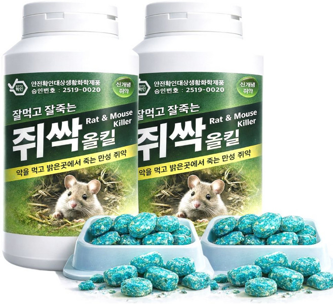 자재1번가 잘먹고 잘죽는 강력 쥐약 쥐싹올킬 500g, 2개, 1개입