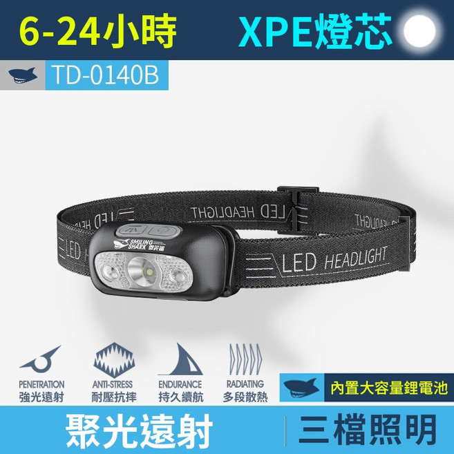 輕量強光感應頭燈 揮手感應式頭燈 夜釣燈, 1個, 微笑鯊原廠 TD-0140輕量感應頭燈